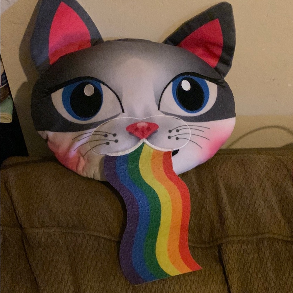 Rainbow Kitty Throw Plush Pillow Kids Cat snapchat filter